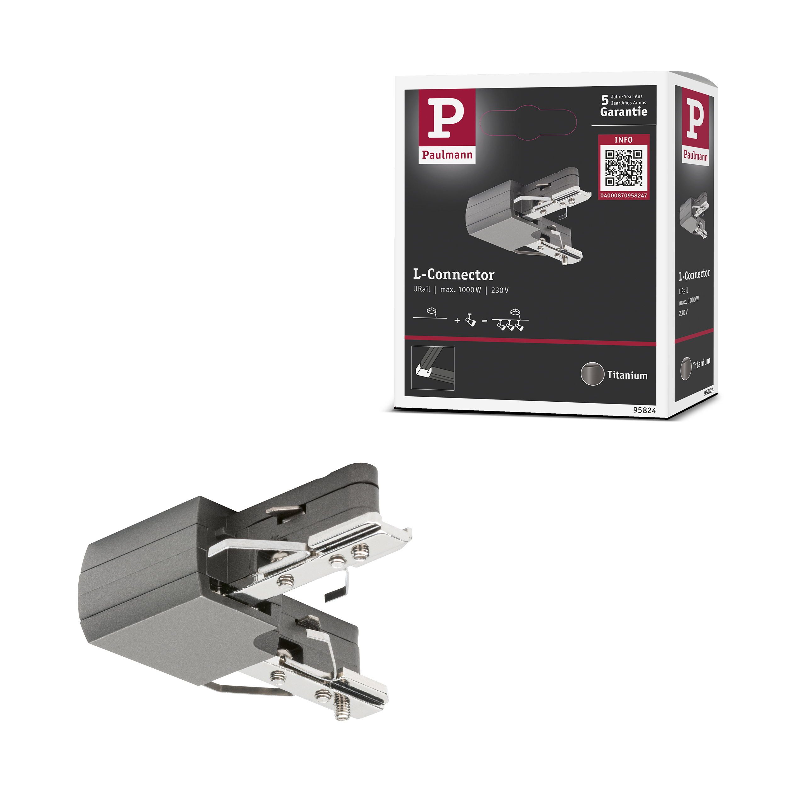 Paulmann URail Verbinder L-Stück 62x62 mm max. 1000W Titanium Lampen-Verbindungskabel