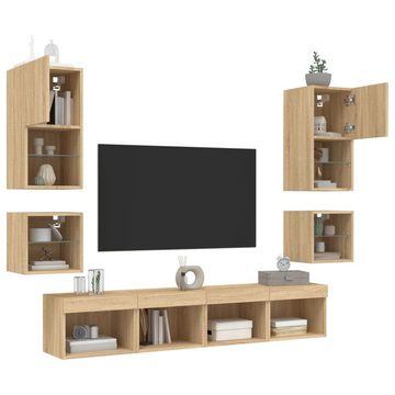 vidaXL TV-Wand 8-tlg. Wohnwand mit LED-Beleuchtung Sonoma-Eiche Holzwerkstoff, (8-St)