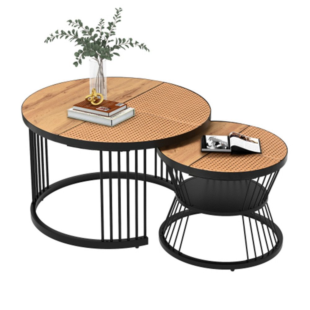 Couchtisch 2er Set, Couchtisch Rund, Beistelltisch für Schlafzimmer Balkon