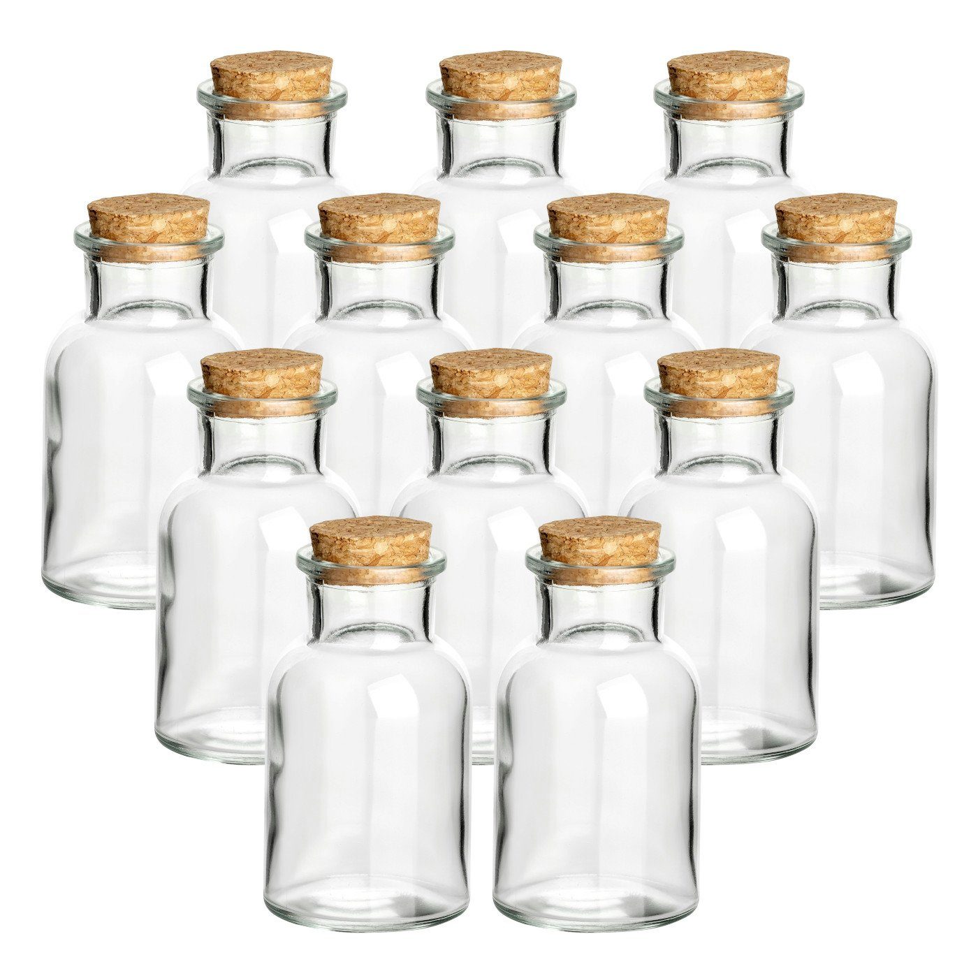 gouveo Gewürzbehälter Gewürzgläser rund mit Korken - Leere Korkengläser 30 - 500 ml, (12-tlg., 125 ml)
