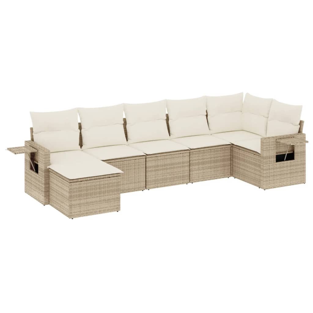 Gartenlounge-Set 7-tlg. Garten-Sofagarnitur mit Kissen Beige Poly Rattan