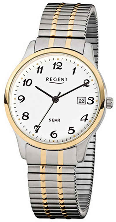 Regent Quarzuhr Regent Herren-Armbanduhr silber gold Analog, Herren Armbanduhr rund, mittel (ca. 36mm), Edelstahl, goldarmband