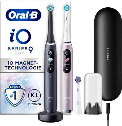 Oral-B Elektrische Zahnbürste iO 9 Duopack, Aufsteckbürsten: 3 St., mit Magnet-Technologie, 7 Putzmodi, Farbdisplay & Lade-Reiseetui