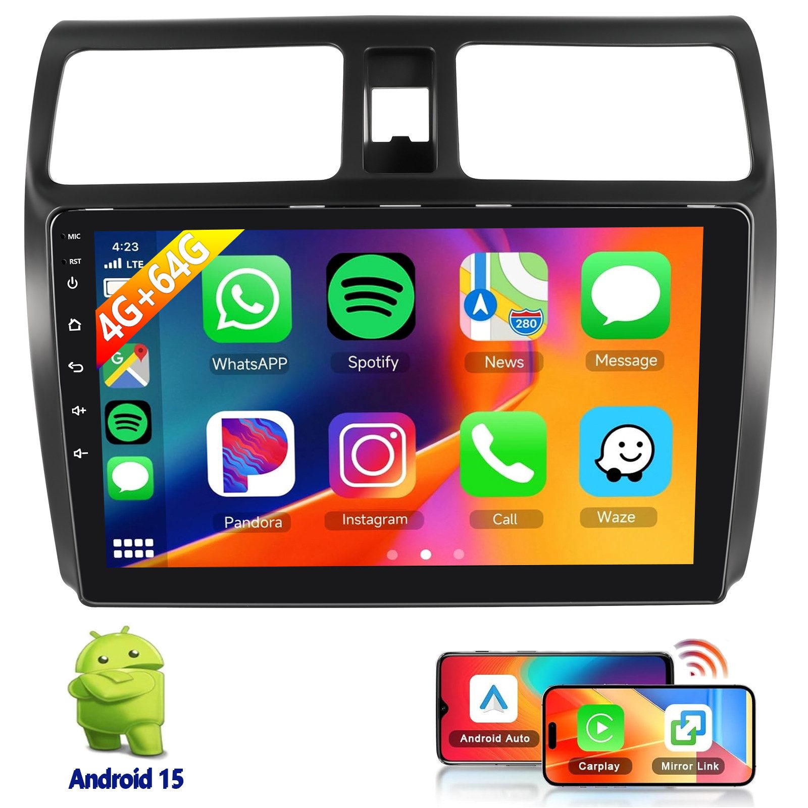 ESSGOO DAB+ Für SUZUKI SWIFT III EZ MZ 2004-09 Android 15 Autoradio GPS Navi Autoradio (DAB+ (optional), 4+64GB(optional), AM, FM, RDS, Apple Carplay & Android Auto,WiFi,Doppel DIN,USB)