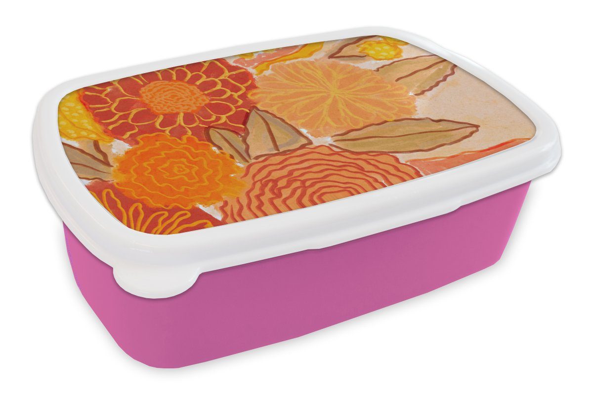 MuchoWow Lunchbox Vintage - Blumenstrauß - Blumen - Gelb - Farben, Kunststoff, (2-tlg), Brotbox für Erwachsene, Brotdose Kinder, Snackbox, Mädchen, Kunststoff rosa