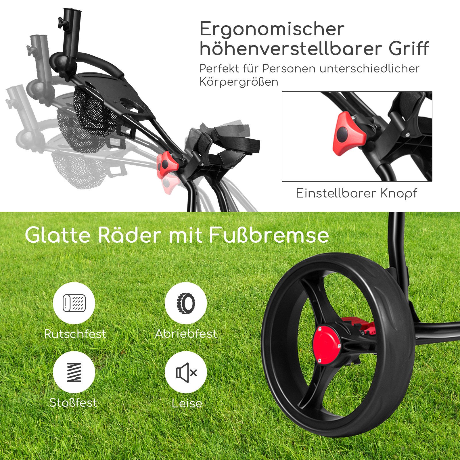 COSTWAY Golftrolley Golfwagen, mit Schirm-, Tassen- und Telefonhalter