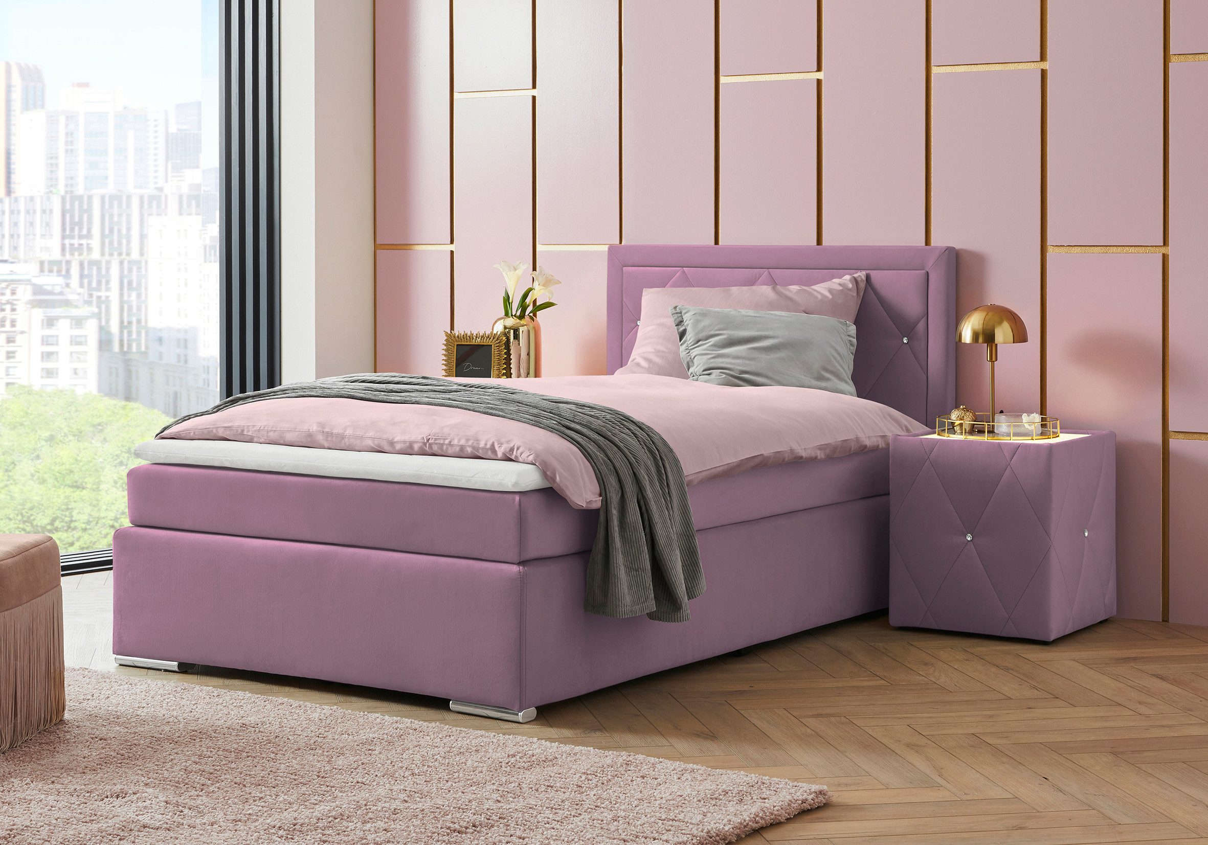 Home affaire Boxbett ALFIE, Polsterbett wahlweise mit Bettkasten, Samtvelours-Bezug (mit PUR-Schaumtopper (H2), Kaltschaumtopper (H3) oder Viscotopper (H4), mit Bonnell-oder Taschenfederkernmatratze H2,H3, H4, 120/140/180x200cm