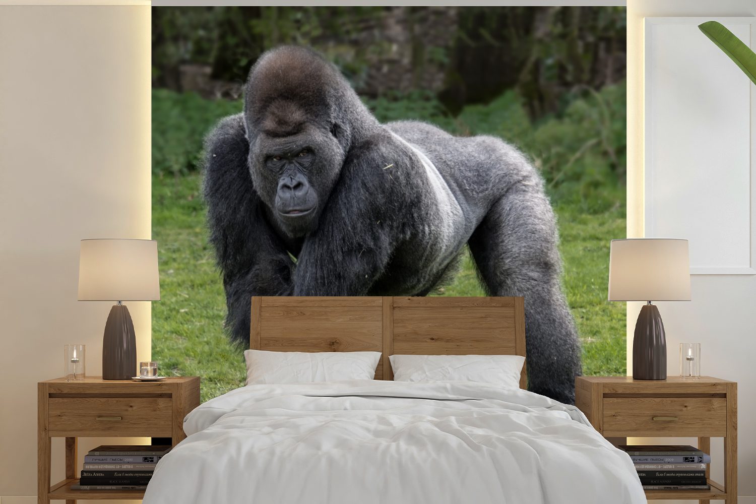 MuchoWow Fototapete Ein Gorilla geht auf seinen Händen und Beinen, Matt, bedruckt, (5 St), Vinyl Tapete für Wohnzimmer oder Schlafzimmer, Wandtapete