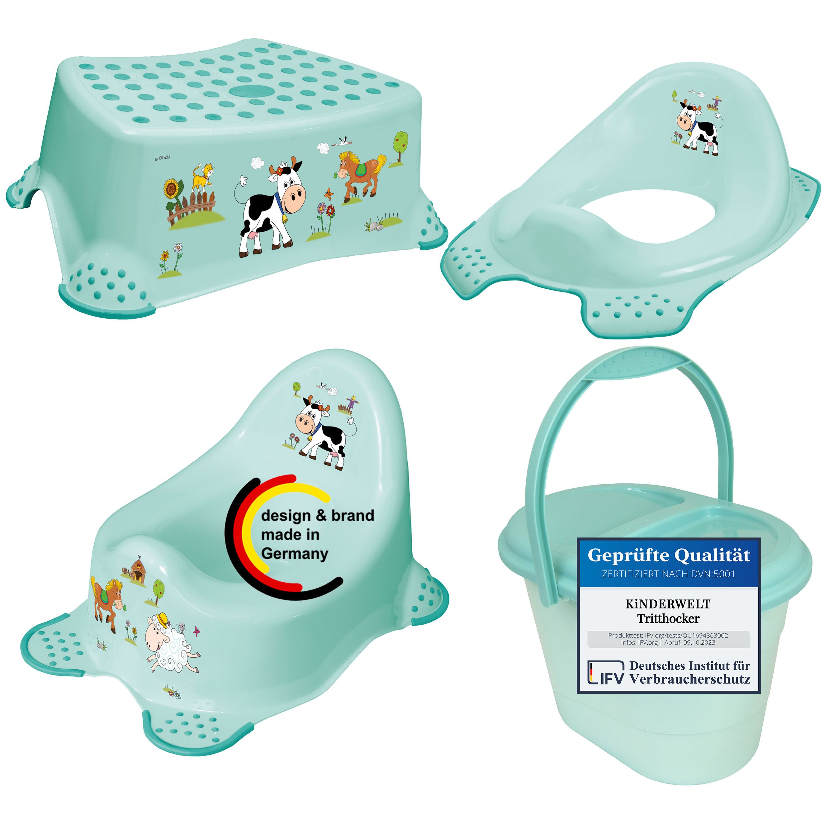 Tritthocker Funny aqua 4er Set Kindertopf +WC-Sitz+Hocker+Windeleimer