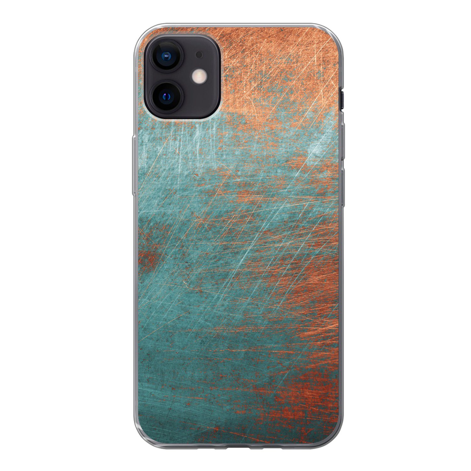 MuchoWow Handyhülle für Apple iPhone 12 Mini Metall - Rost - Bronze - Blau - Abstrakt - St, Smartphone-Bumper, Print, Handy Schutzhülle Dünn