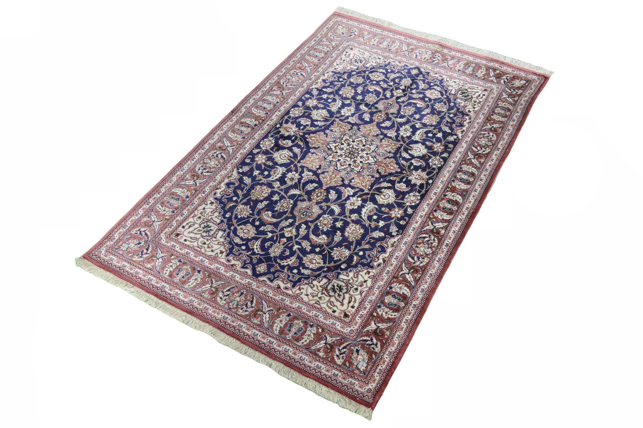 CABBEL Orientteppich 118x77 cm Perser Ghom Blau Seide Handgeknüpft Klassisch Unikat, rechteckig, Höhe: 4 mm, 100% Seide – edel, glänzend, sehr hohe Knüpfdichte