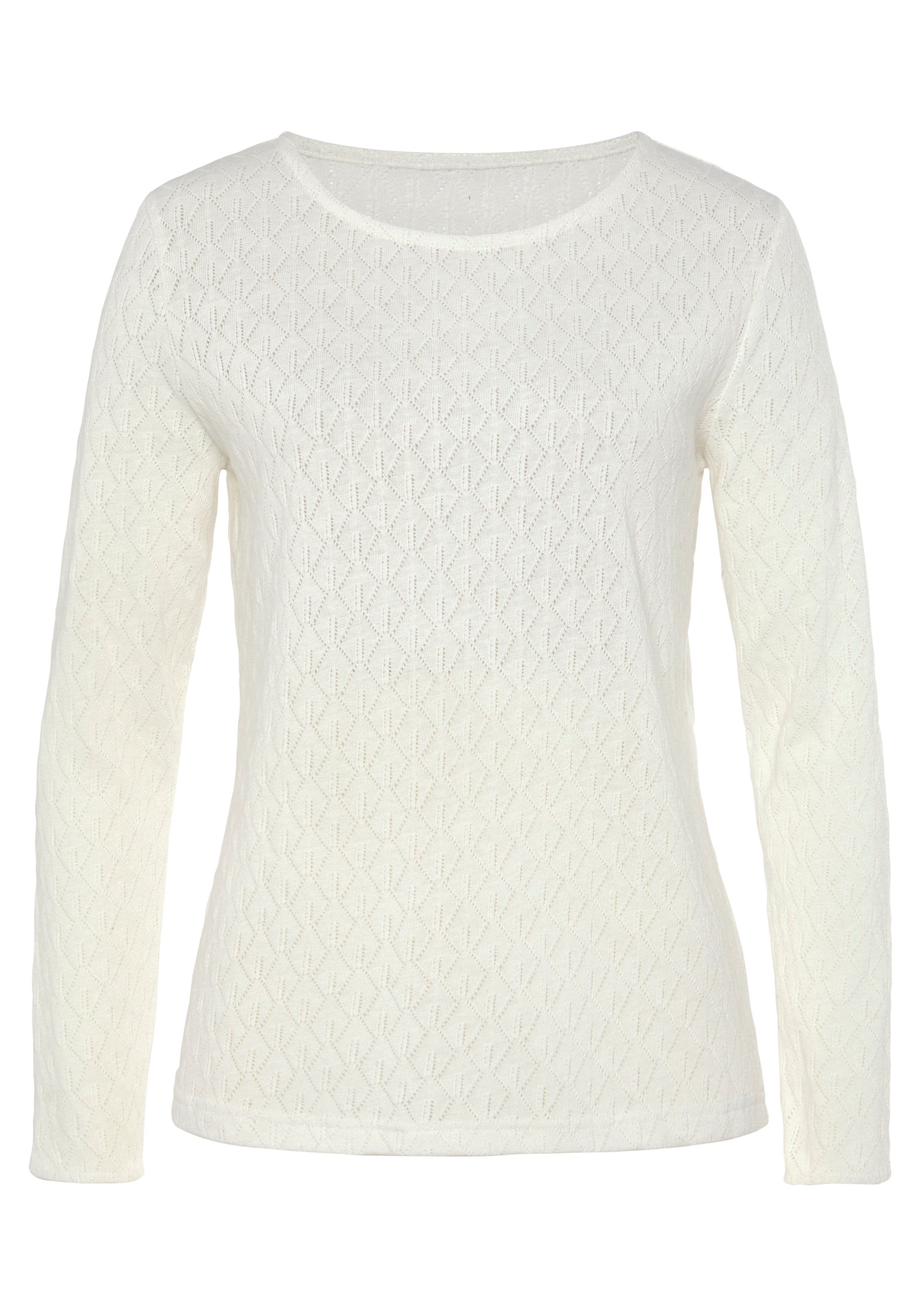 Vivance Langarmshirt "mit modischem Ajour-Muster", aus weichem Baumwollstri günstig online kaufen