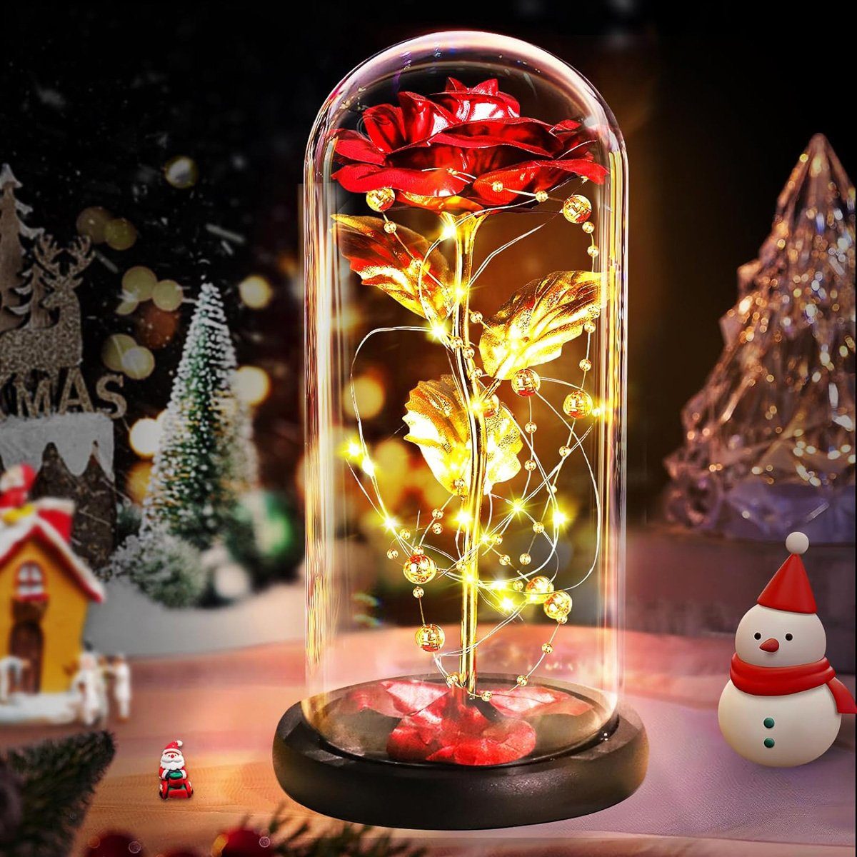 yozhiqu LED Dekolicht Rose Nachtlicht mit LED-Licht,Acryldeckel, Goldfolienblume,Geschenkbox, Schaffen Sie Überraschungen schaffen Sie eine romantische Atmosphäre.