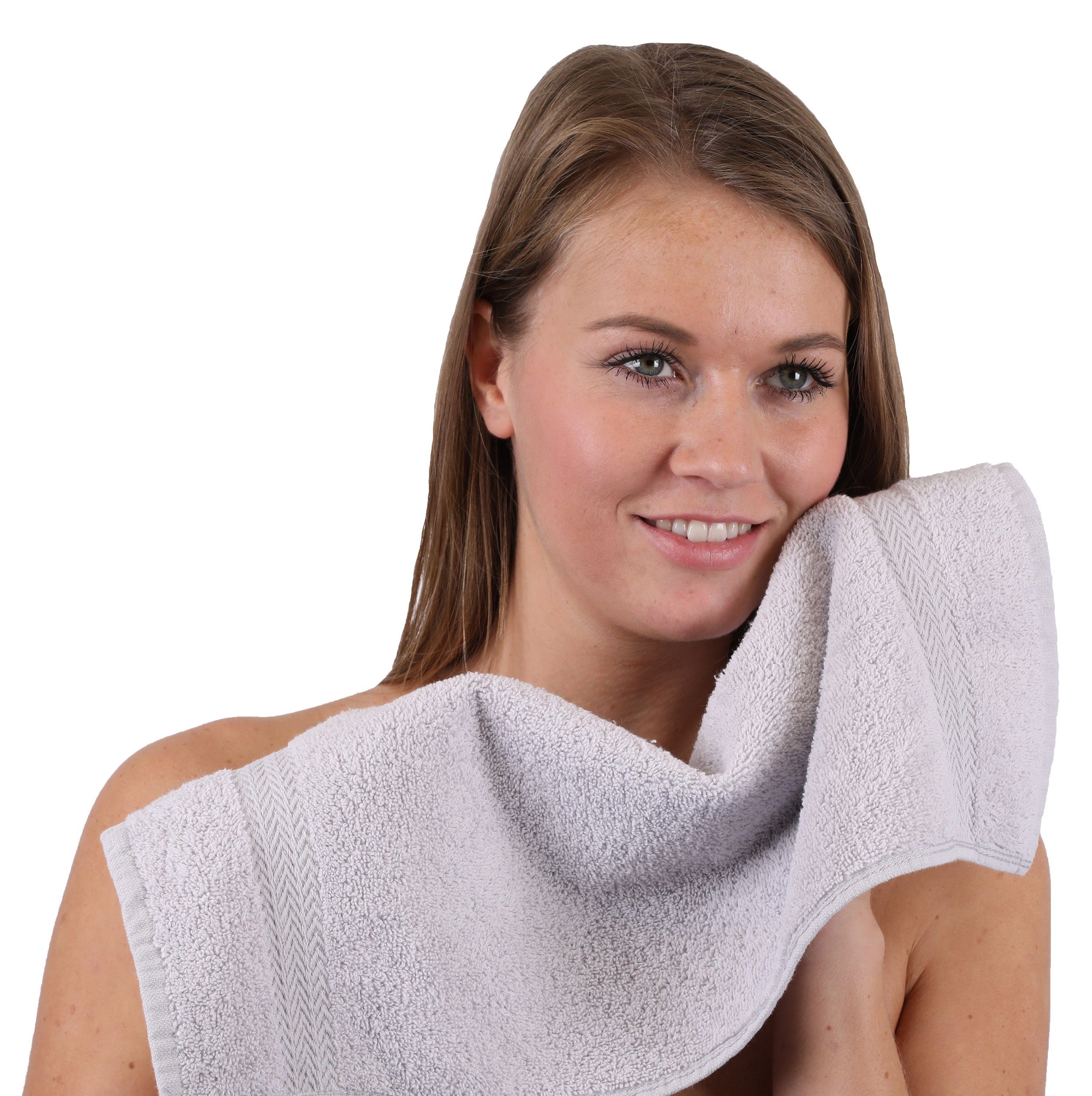 Betz Handtuch Baumwolle Set Farbe Classic 10-TLG. silbergrau, 100% Handtuch-Set orange und