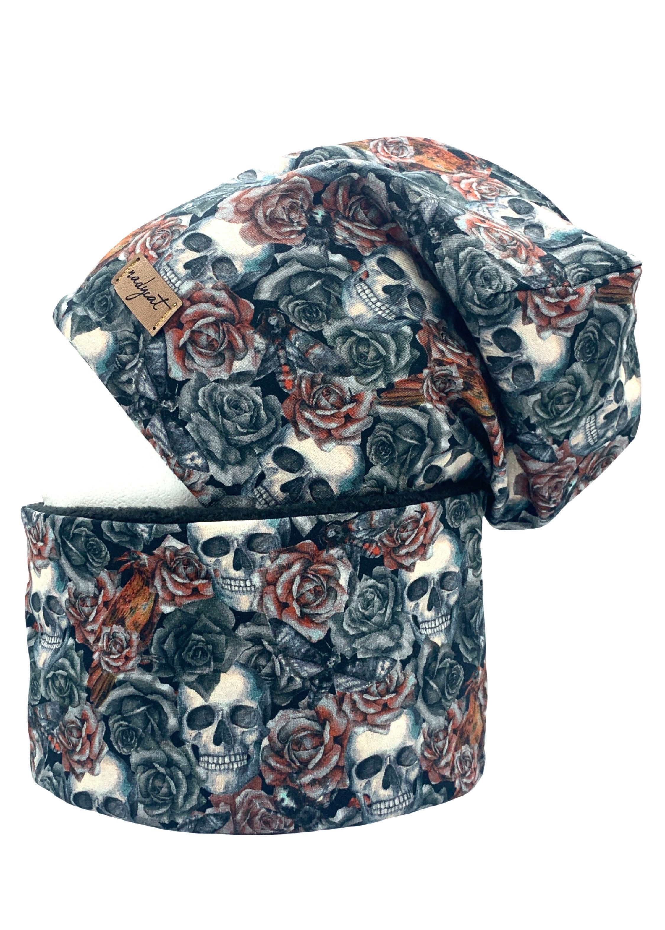 nadycat Beanie ROSE & SKULLS (2-St., Beanie mit passendem Loop) handgefertigt aus der Lausitz