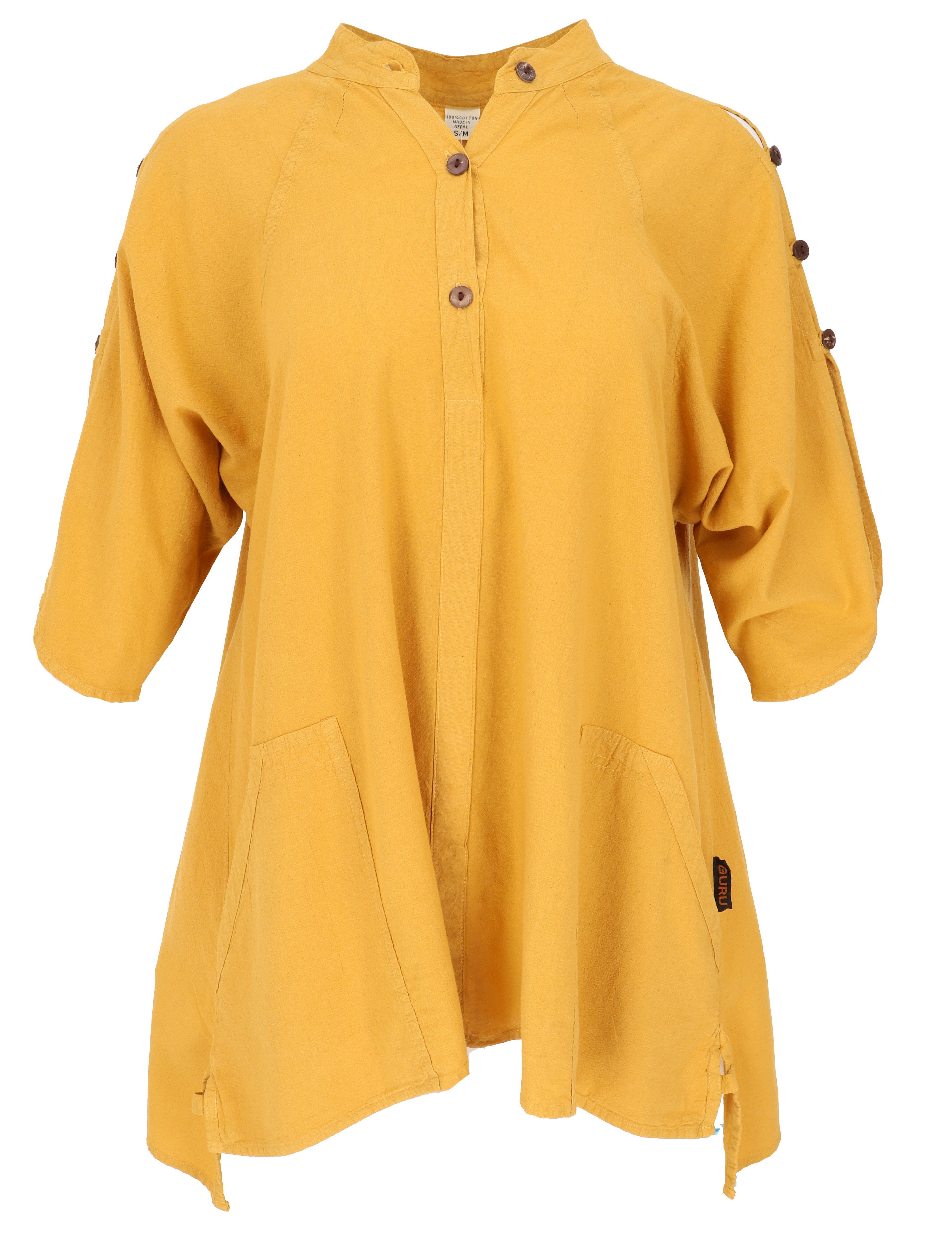 Guru-Shop Longbluse Bequeme Baumwoll-Tunikabluse mit Kokosknöpfen,.. günstig online kaufen