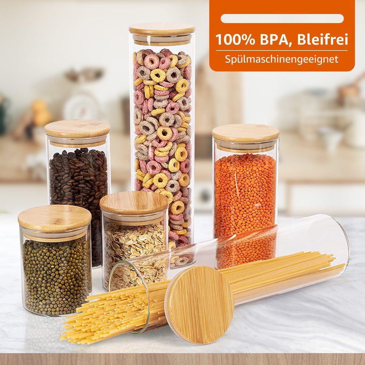 Simloveve Vorratsglas 5 Stück Gewürzbehälter Set Vorratsdosen Set, (250ml/550ml/700ml/800ml/1200ml/1400ml/1700ml/2000ml, 5-tlg), Aufbewahrung, luftdicht, platzs – Bild 5 von 5
