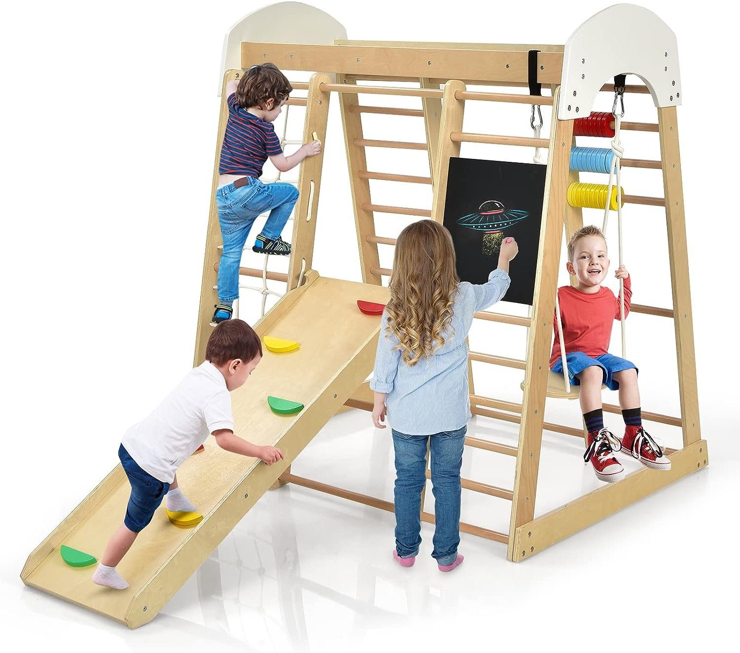 KOMFOTTEU Klettergerüst vielseitiger Spielturm, für Kinder ab 3 Jahren