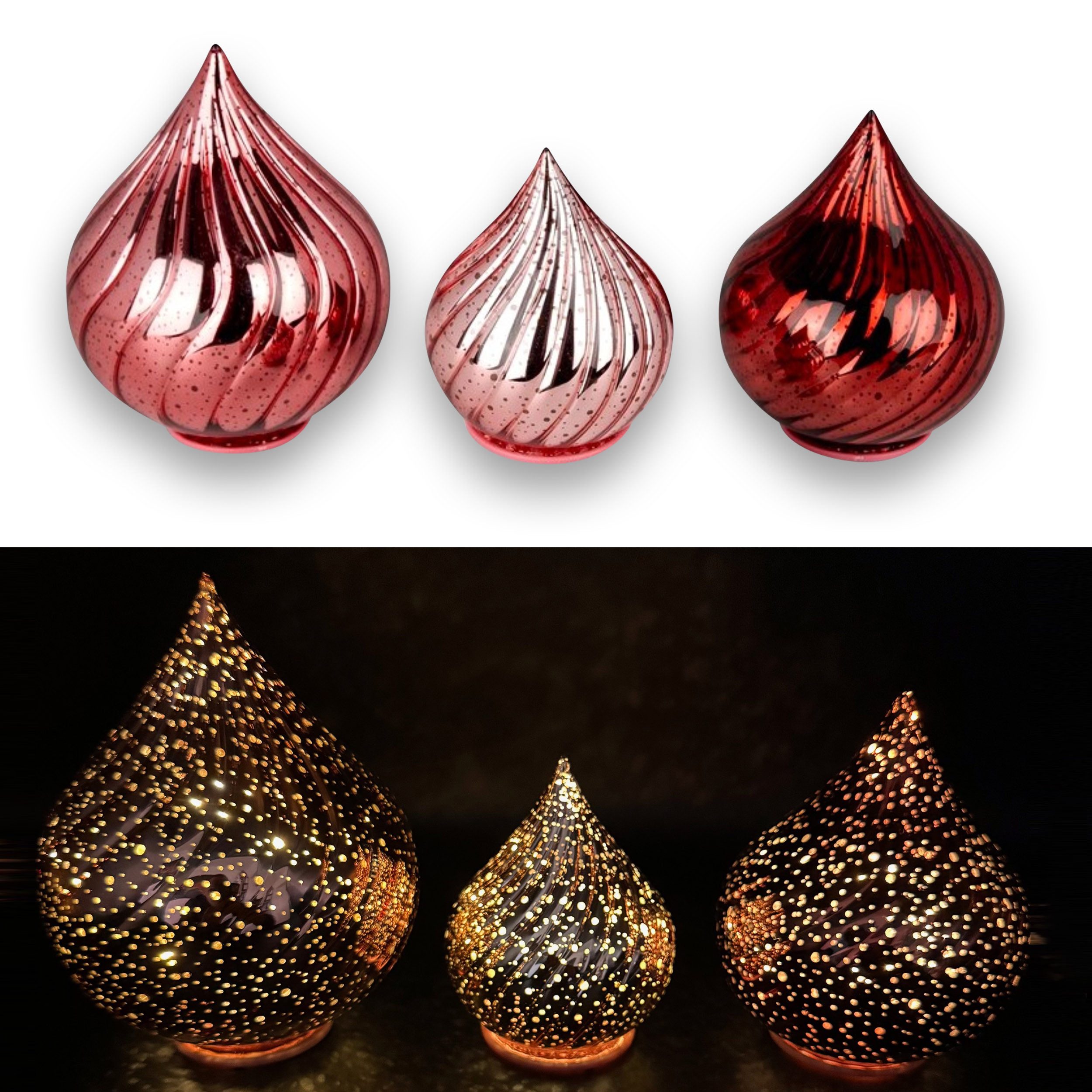 Online-Fuchs LED Dekolicht - 3 Glastropfen mit LED-Lichterkette, Funkeleffe günstig online kaufen