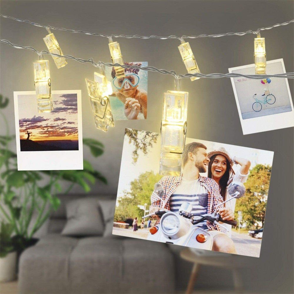 EASYmaxx LED-Lichterkette Deko Stripe, warmweiß Wäscheklammern für Batterie Notizen Fotos