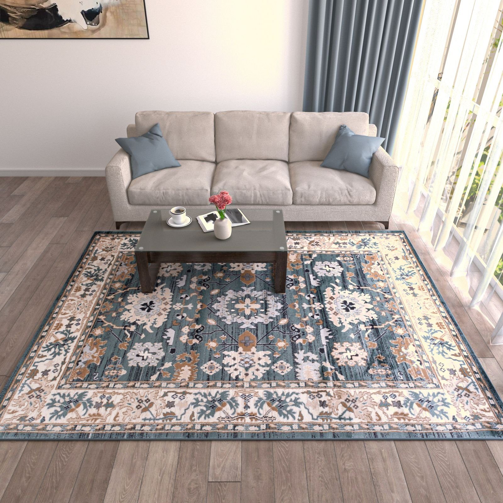 60 Fußbodenheizung, 100 cm, für Traditioneller Oriente Orient Wohnzimmerteppich Teppich Geeignet - Pflegeleicht, Blau, x Orientteppich Teppich Mazovia,
