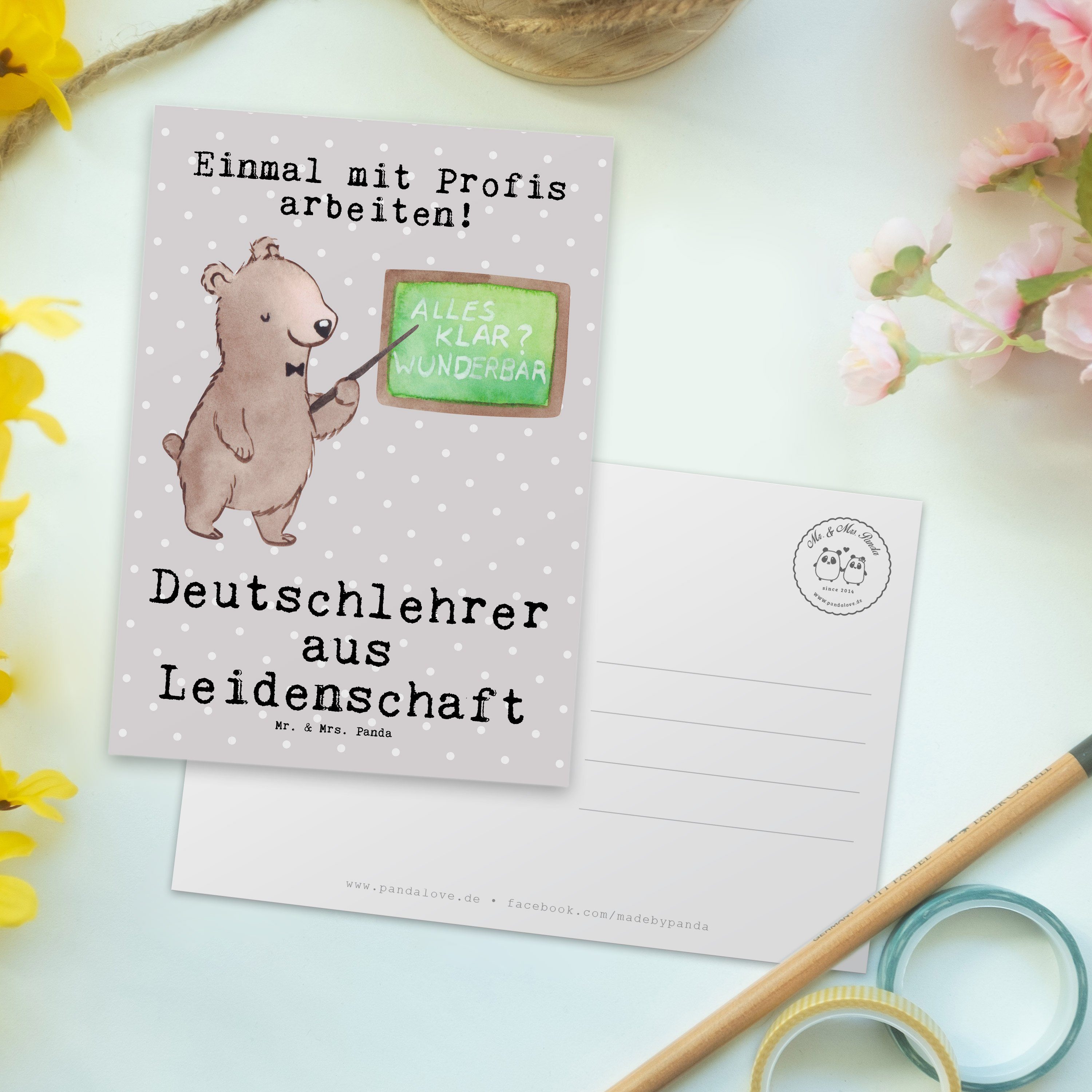 aus - Grau Deutschlehrer Mr. Geschenk, - Geburtstags Pastell Mrs. Panda Leidenschaft Postkarte &