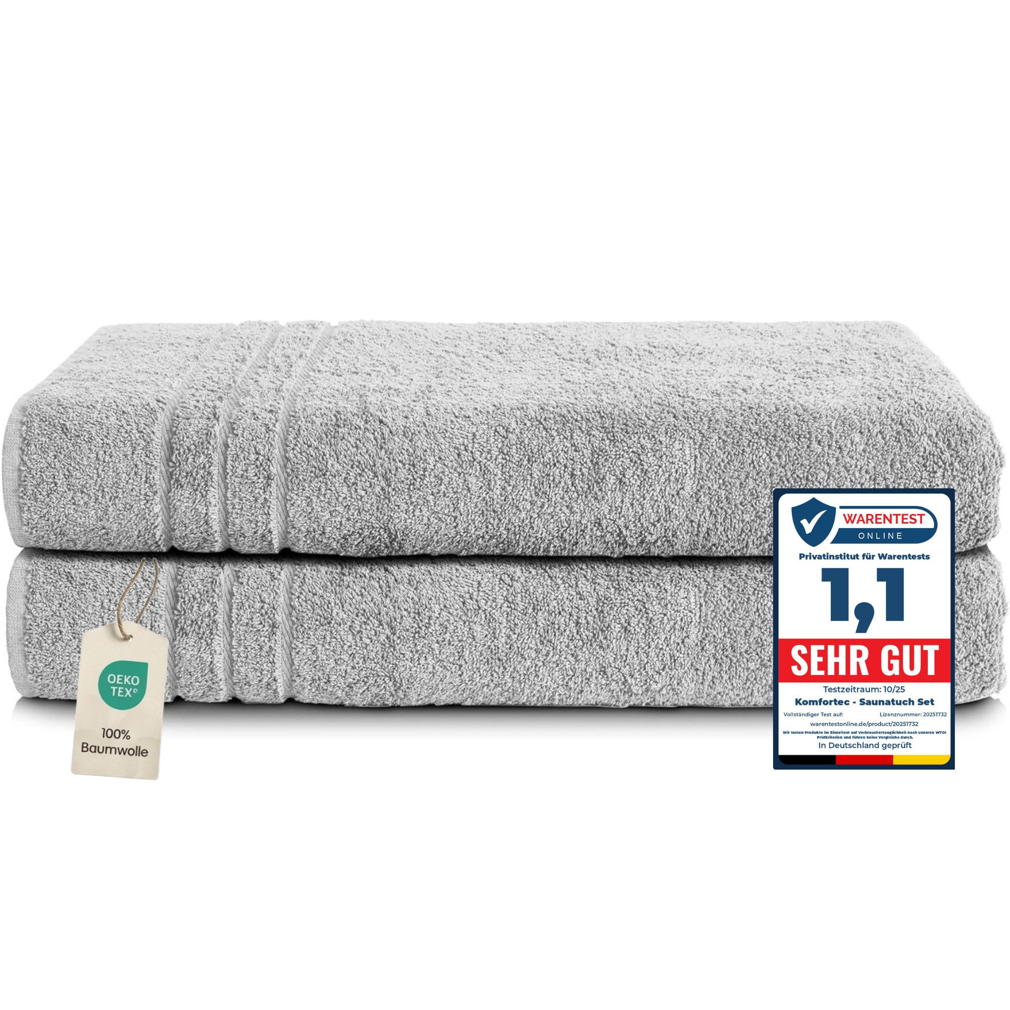 Komfortec Saunatuch Frotte aus 100% Baumwolle, Frottee (Packung, 2-St), 80x200 Saunatücher set XXL, Weich, Schnelltrocknend