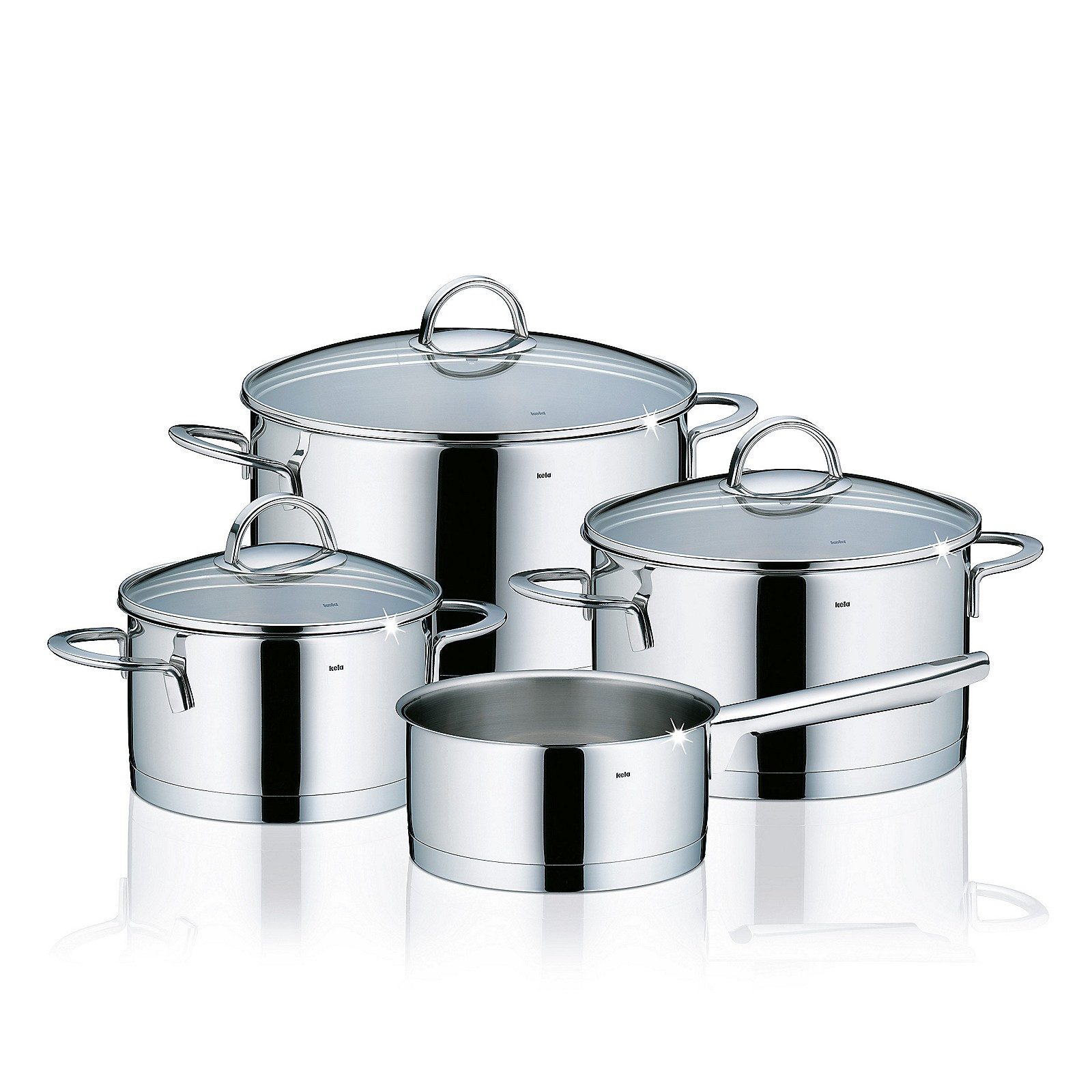 kela Topf-Set Cailin, Glasdeckel mit Edelstahlgriff, -180°C backofenfest, spühlmaschinenfest