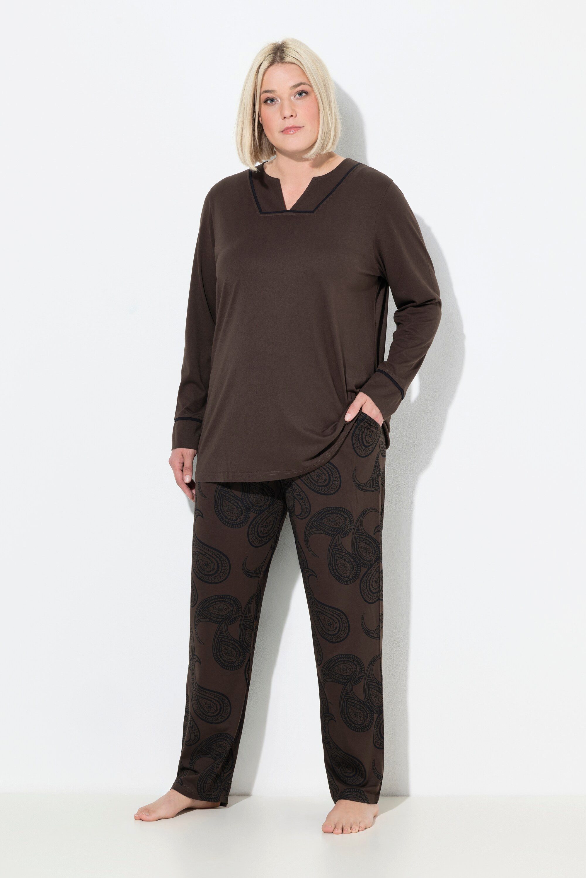 Ulla Popken Pyjama Pyjama Paisleymuster Tunika-Ausschnitt günstig online kaufen
