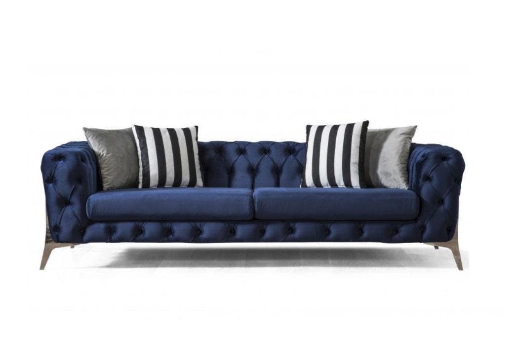 JVmoebel 3-Sitzer Chesterfield Sofa 3 Möbel Sitzer luxuriös Samt für Europa 1 Teile, in Blau Made Wohnzimmer