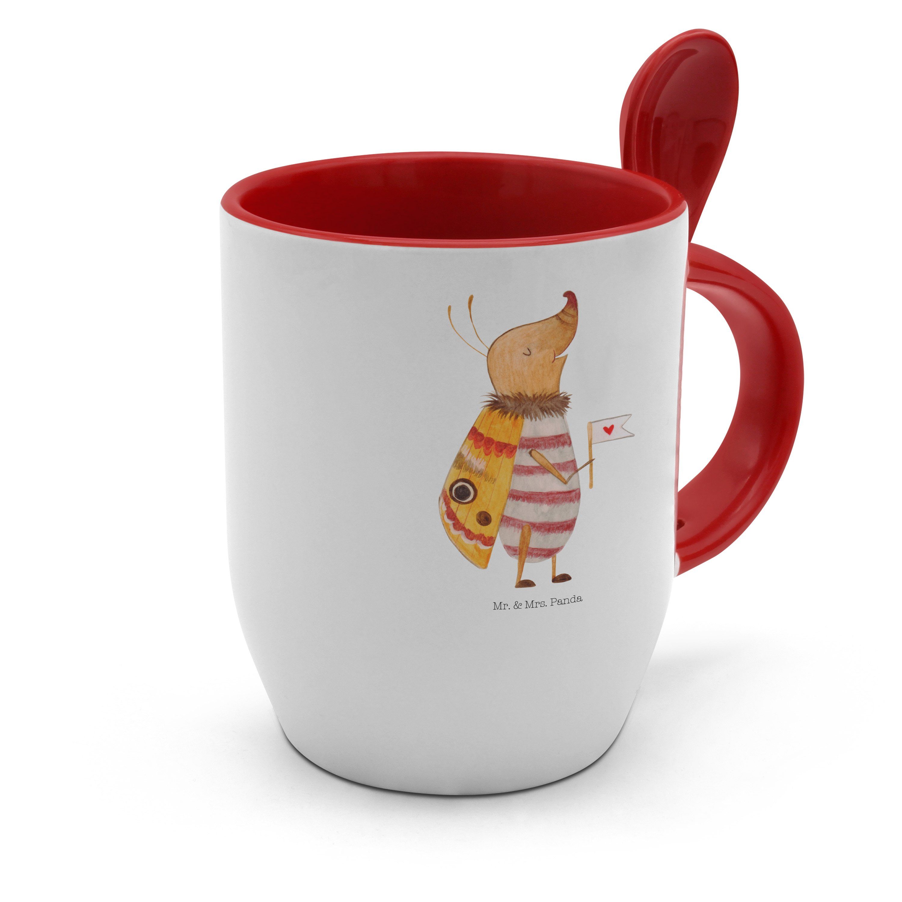 Lö, Nachtfalter Panda Keramik Mrs. Fähnchen Tasse Kaffeetasse, Weiß & Geschenk, Tasse mit - Mr. - mit