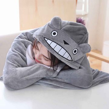 GalaxyCat Umhang Kuscheliger Fleece Poncho -Umhang mit Kapuze für Totoro, Fleece Umhang für Totoro Fans