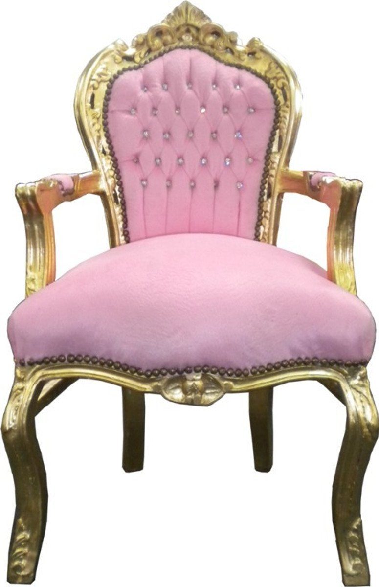 Esszimmerstuhl Barock Esszimmer Stuhl Rosa / Gold mit Bling Bling Glitzersteinen
