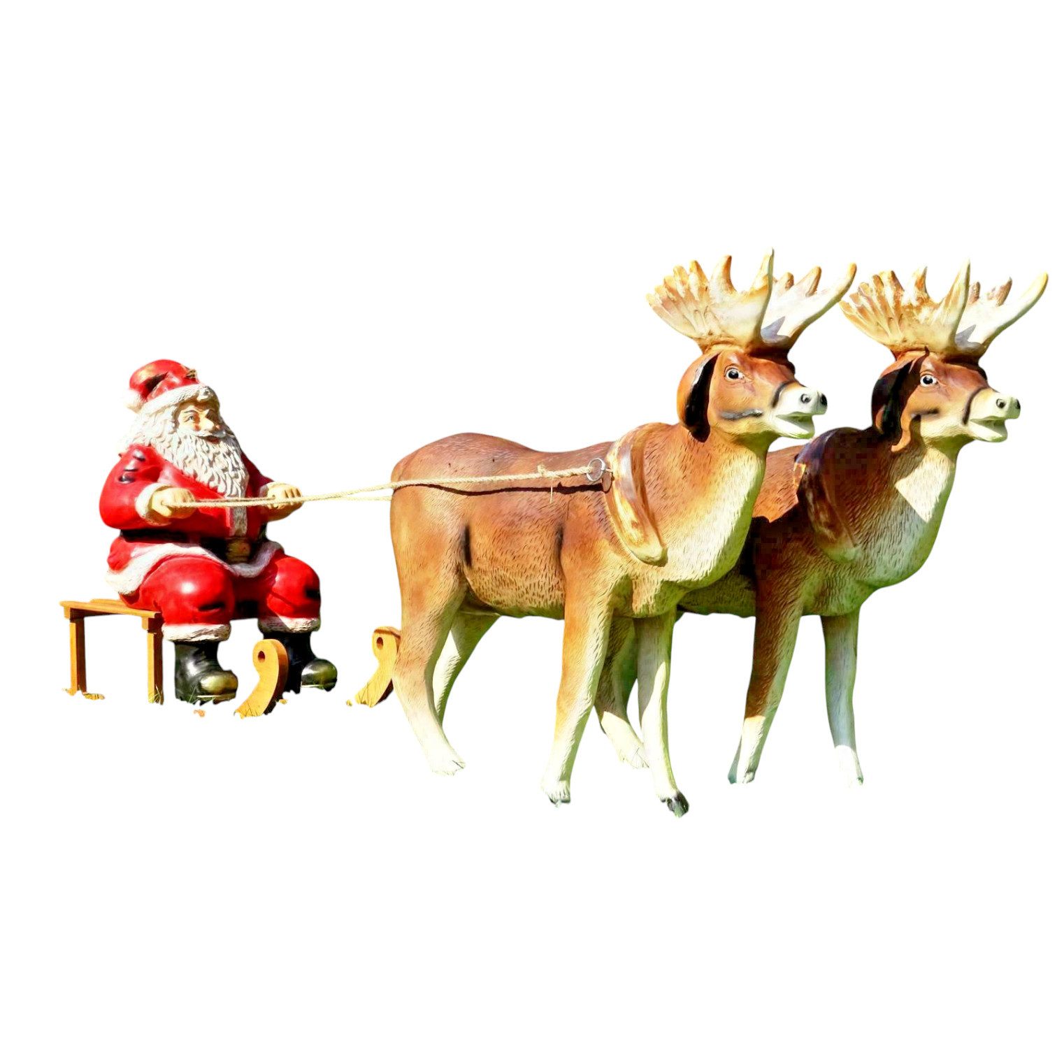 DEKO VERTRIEB BAYERN Weihnachtsfigur XXL 2x Rentier+Schlitten+Weihnachtsmann WEIHNACHTSDEKO Santa-Gespann