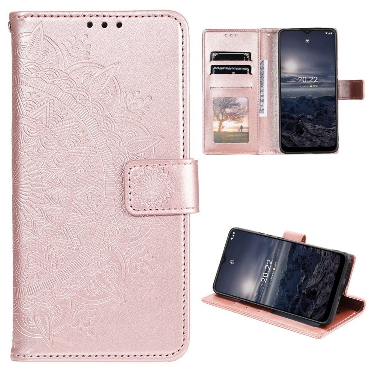 CoverKingz Handyhülle Hülle für Nokia G21/G11 Handyhülle Flip Case Cover Schutzhülle 16,5 cm (6,5 Zoll), Klapphülle Schutzhülle mit Kartenfach Schutztasche Motiv Mandala