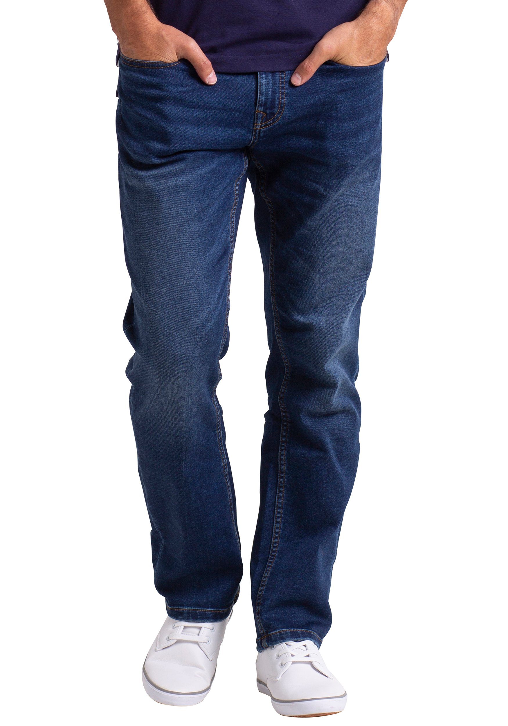 Slim-fit-Jeans Herren Classic Knitted Denim Relaxed Fit Stretch Faded Wash Jeanshose