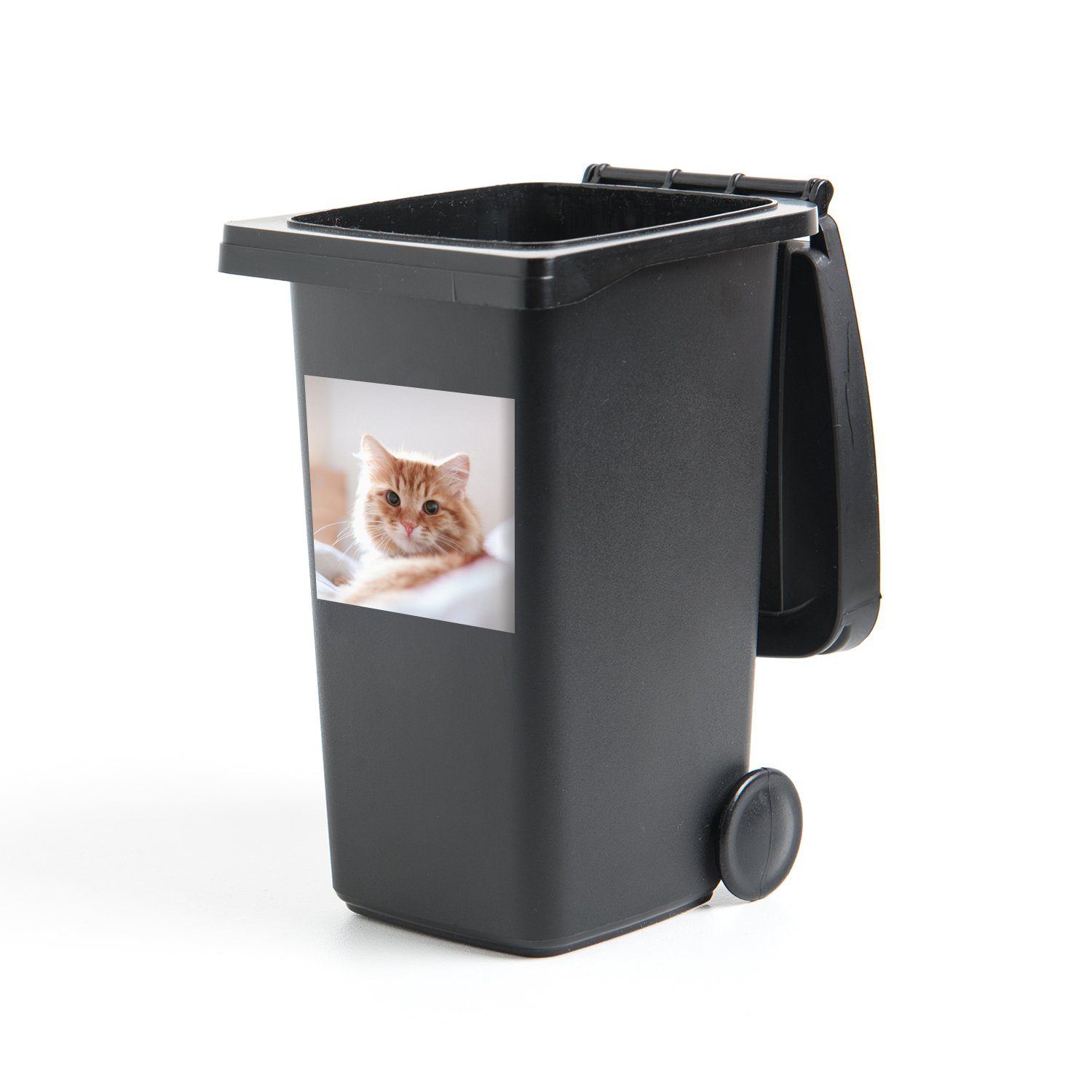MuchoWow Wandsticker Katze - Rot - Mädchen St), Mülleimer-aufkleber, - Jungen Sticker, Container, Bett - - (1 Kinder Abfalbehälter Mülltonne