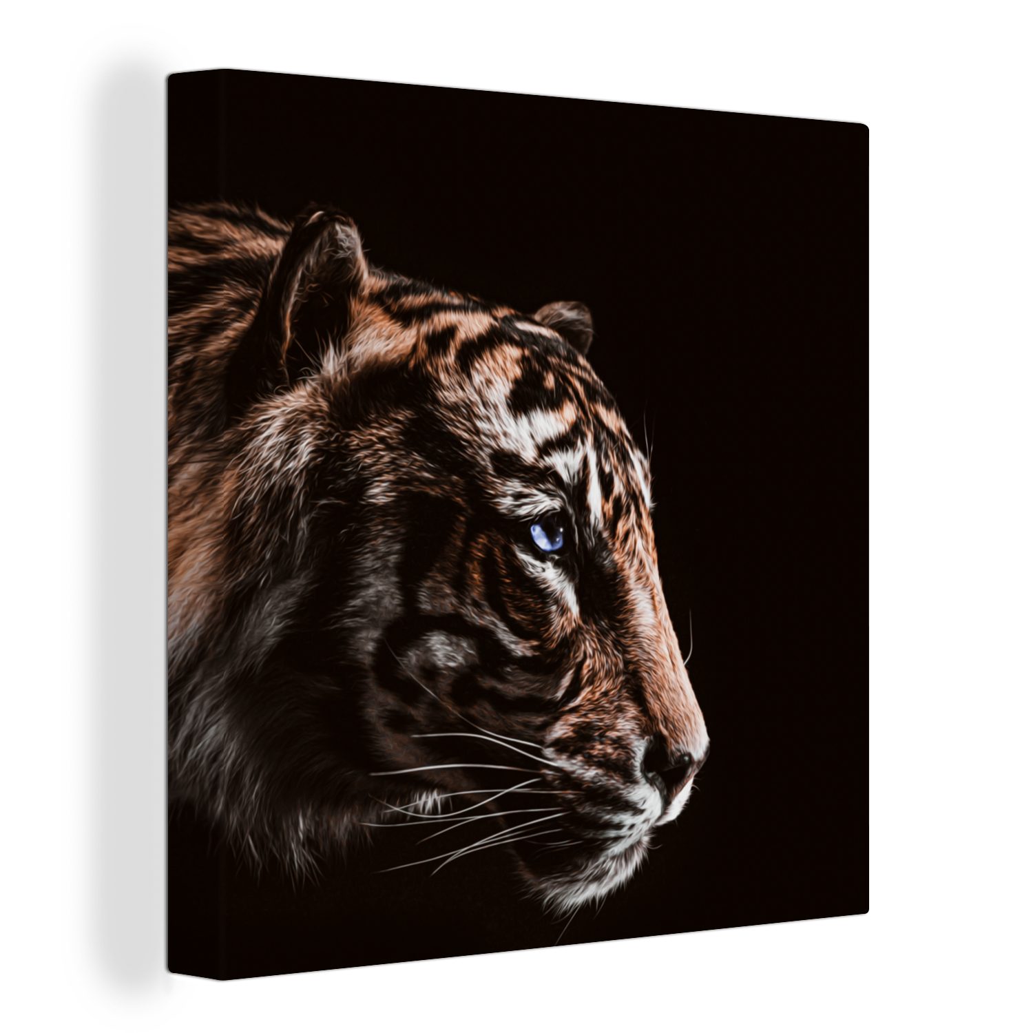 OneMillionCanvasses® Leinwandbild Tiger - Tiere - Schwarz, (1 St), Leinwand Bilder für Wohnzimmer Schlafzimmer