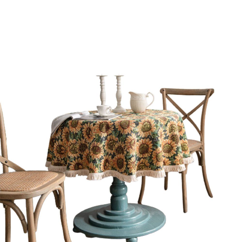 FELIXLEO Tischdecke Tischdecken modernes Boho Sonnenblume Jacquard waschbar rund 150cm | Tischdecken