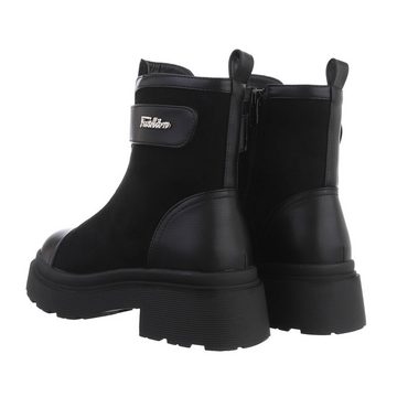 Ital-Design Damen Freizeit Stiefelette Blockabsatz Plateaustiefeletten in Schwarz