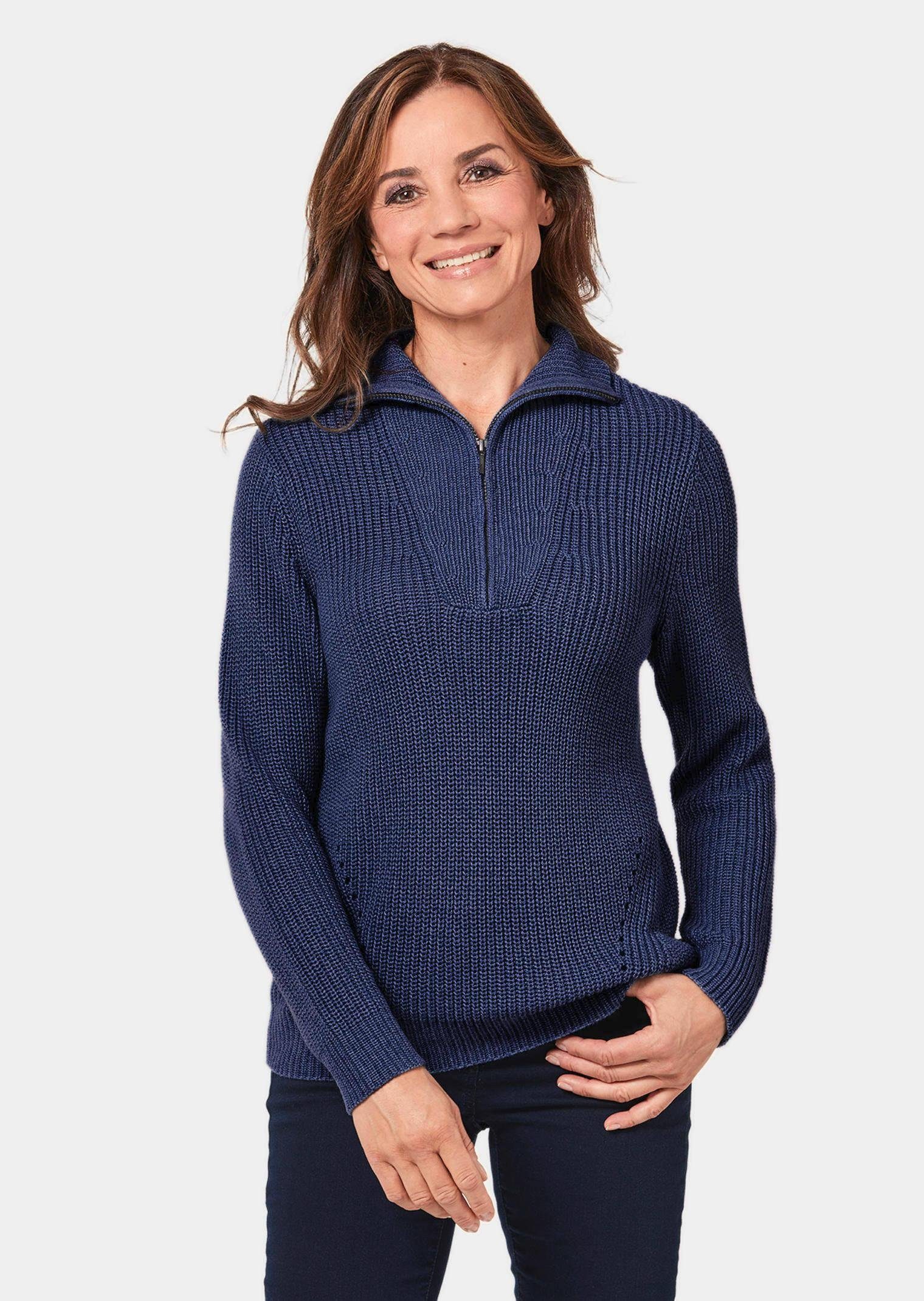 Sportiver marine Baumwollanteil mit GOLDNER Strickpullover Troyer