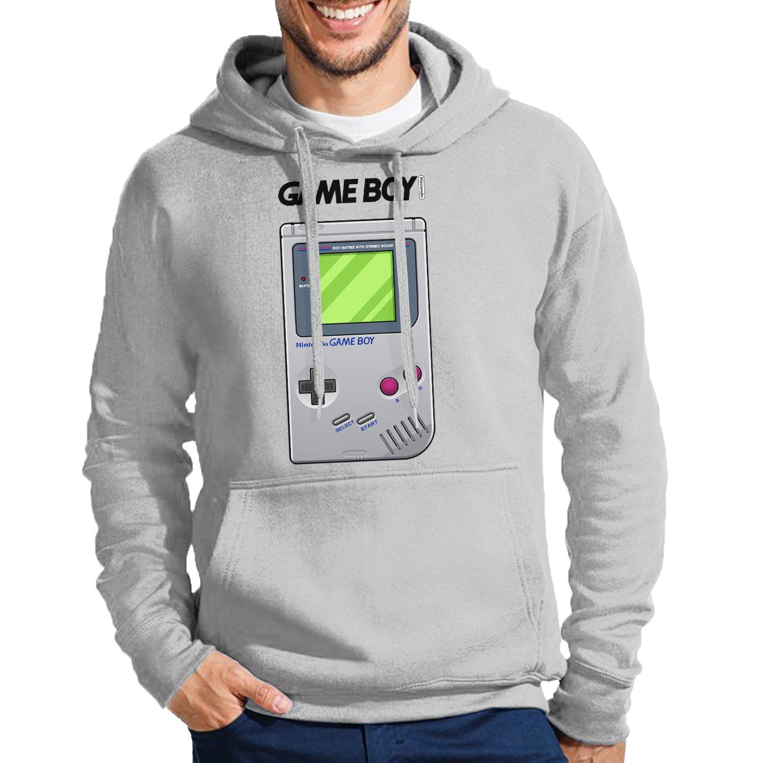 Blondie & Brownie Hoodie Herren Game Boy Retro Nintendo Konsole Gamer mit Kapuze Grau