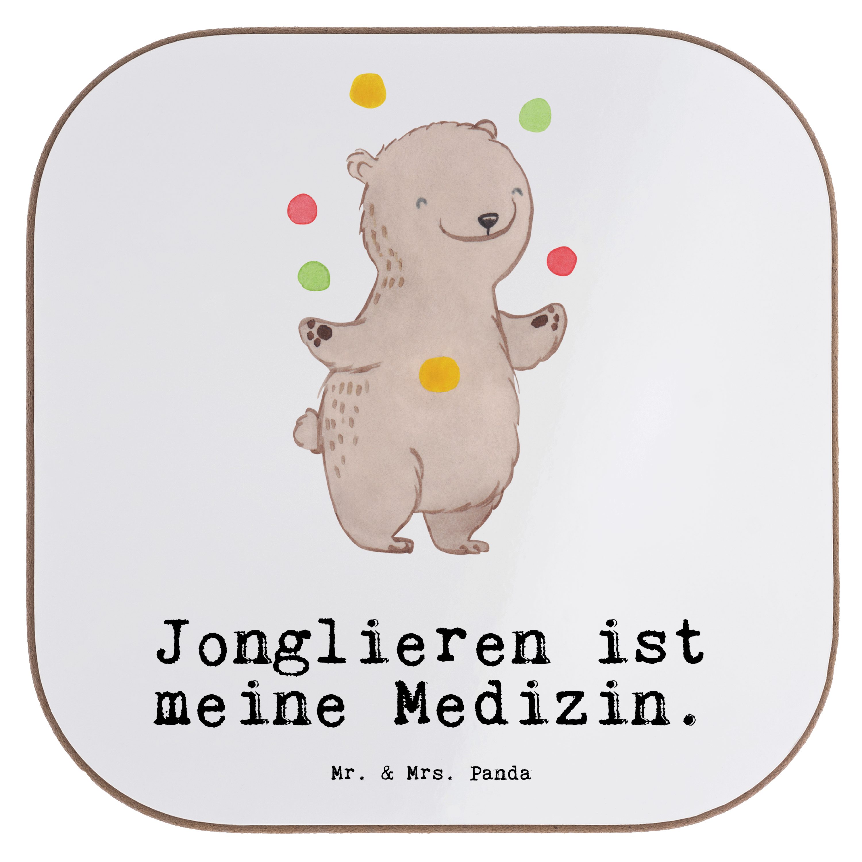 Mr. & Mrs. Panda Getränkeuntersetzer Bär Jonglieren Medizin - Weiß - Geschenk, Auszeichnung, Jongleur, Unt, 1-tlg.