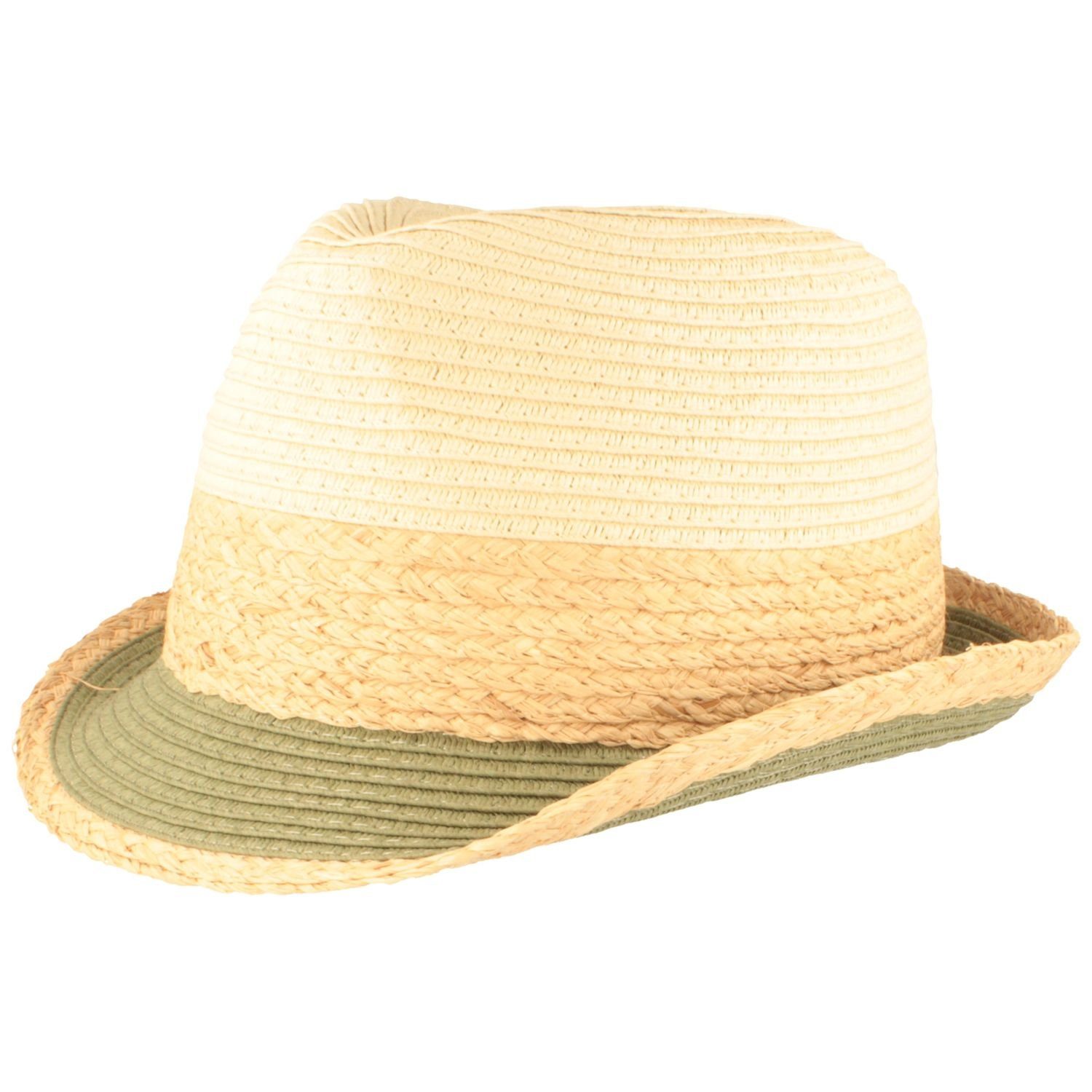 Breiter Strohhut Knautschbarer mehrfarbiger Trilby beige-grün | Strohhüte