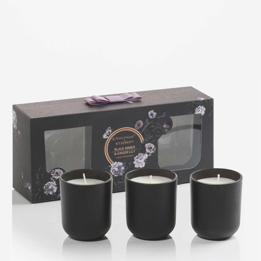 Aroma Naturals by Ritzenhoff Duftkerze Aroma Naturals Noir 3erSet Black Amber&Ginger Lily, Duft