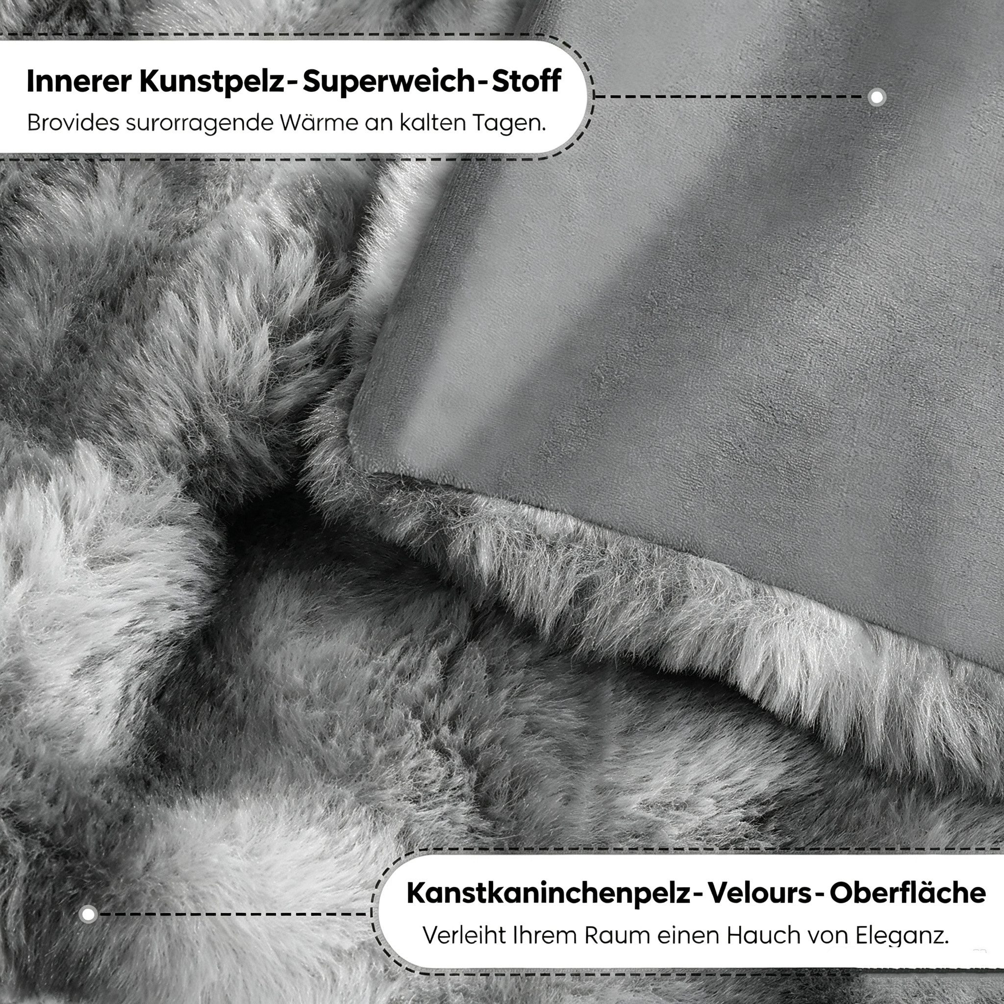 Wohndecke Kunstfelldecke Weiche Kuscheldecke Felloptik 150x200cm Kunstfell Decke, Elegear, Kuscheldecke Fell Bubble Decke Kaninchenfell Decke für Couch Bett Sof – Bild 4 von 5