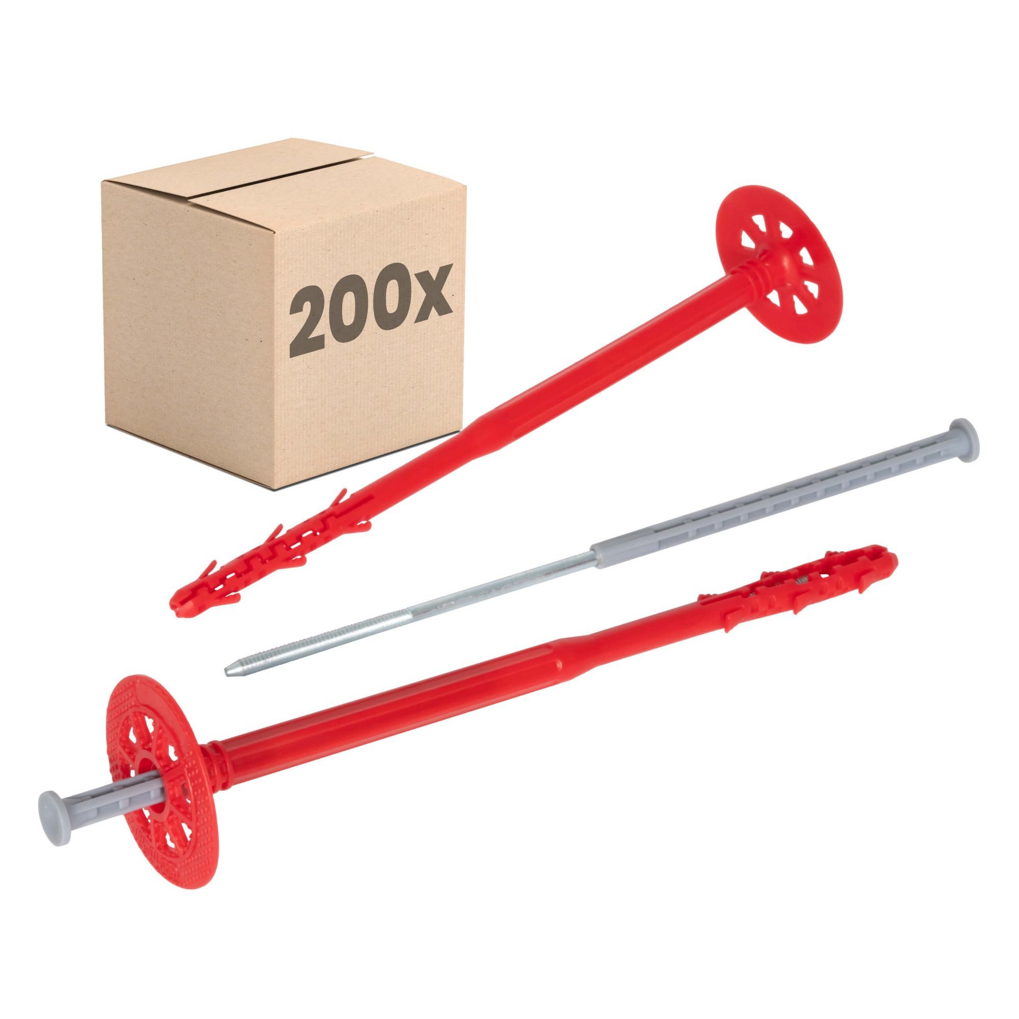 PROTEKTOR Schrauben- und Dübel-Set Dämmstoffdübel Ø10mm, Schlagdübel mit Stahlnagel für WDVS, (Dämmstoffdübel 200 Stück Ø10x240mm, 200 St., Fassadendübel für WDVS und zur Befestigung von Fassadendämmung), ETA-zertifizierte Schlagdübel Tellerdübel für alle Nutzungskategorien
