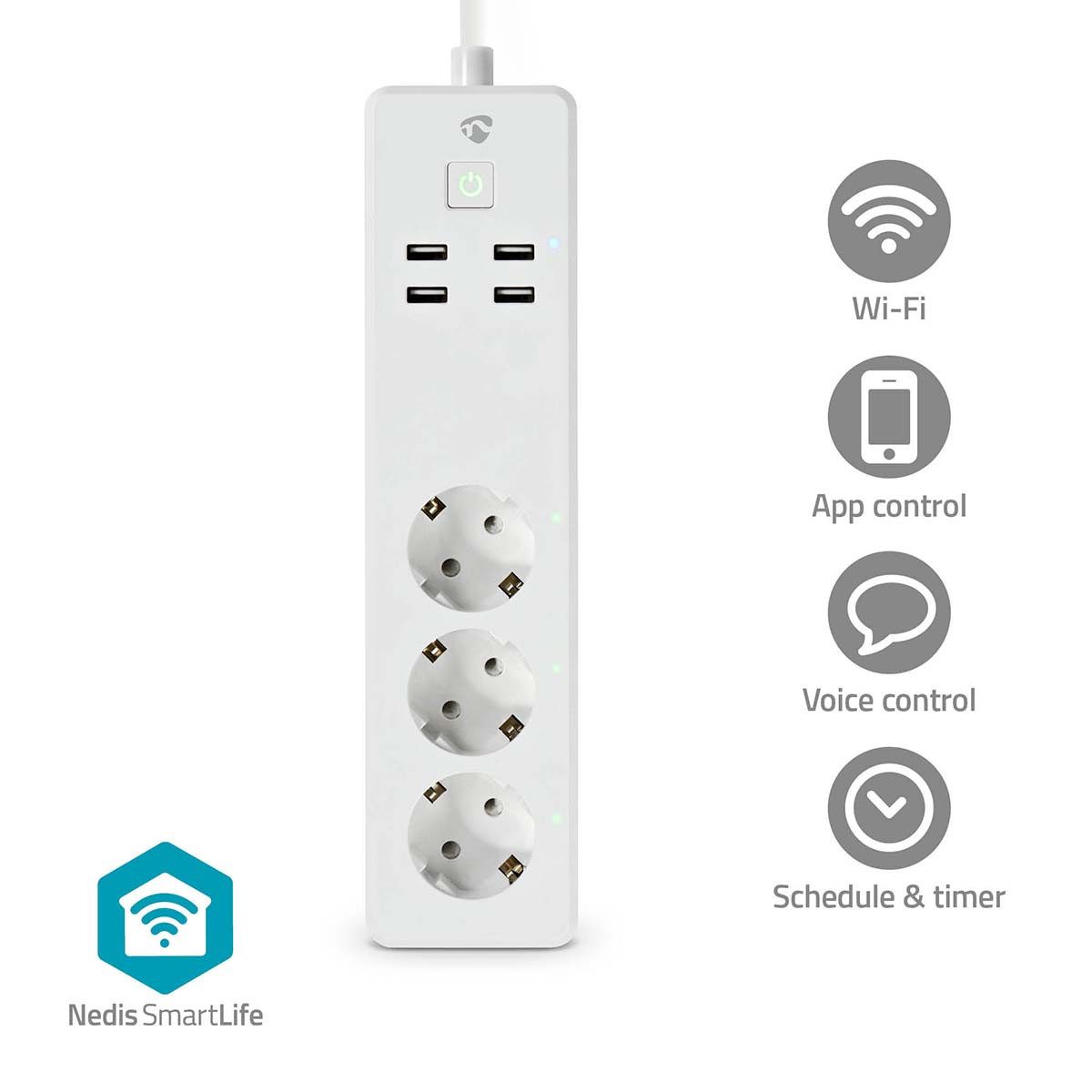 Nedis LED-Stripe-Profil WIFIP312FWT, WLAN-Steuerung, 4 USB-Ports, Timerfunktion, Sprachsteuerung
