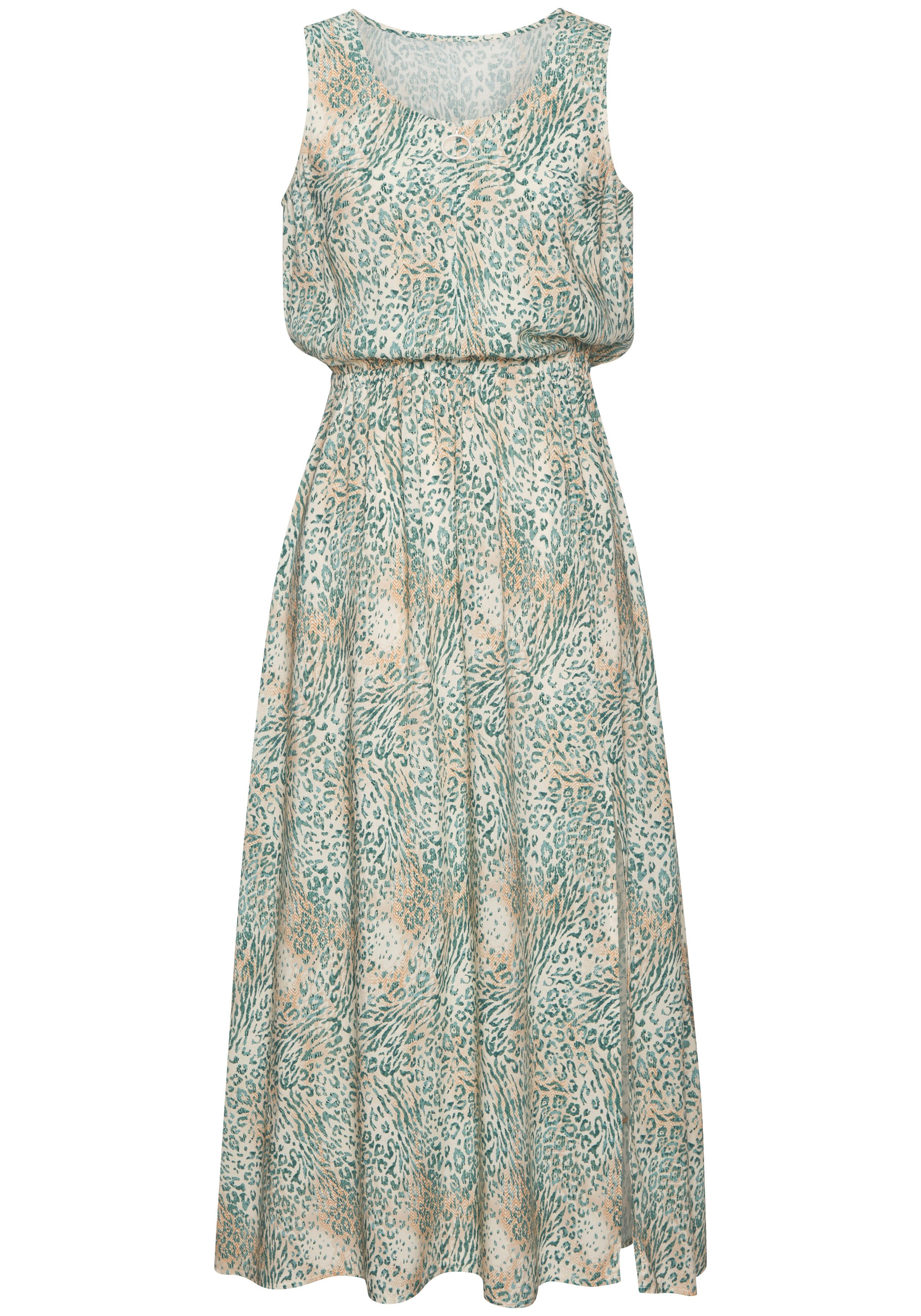 LASCANA Midikleid mit Reißverschluss am Ausschnitt, Animal Print