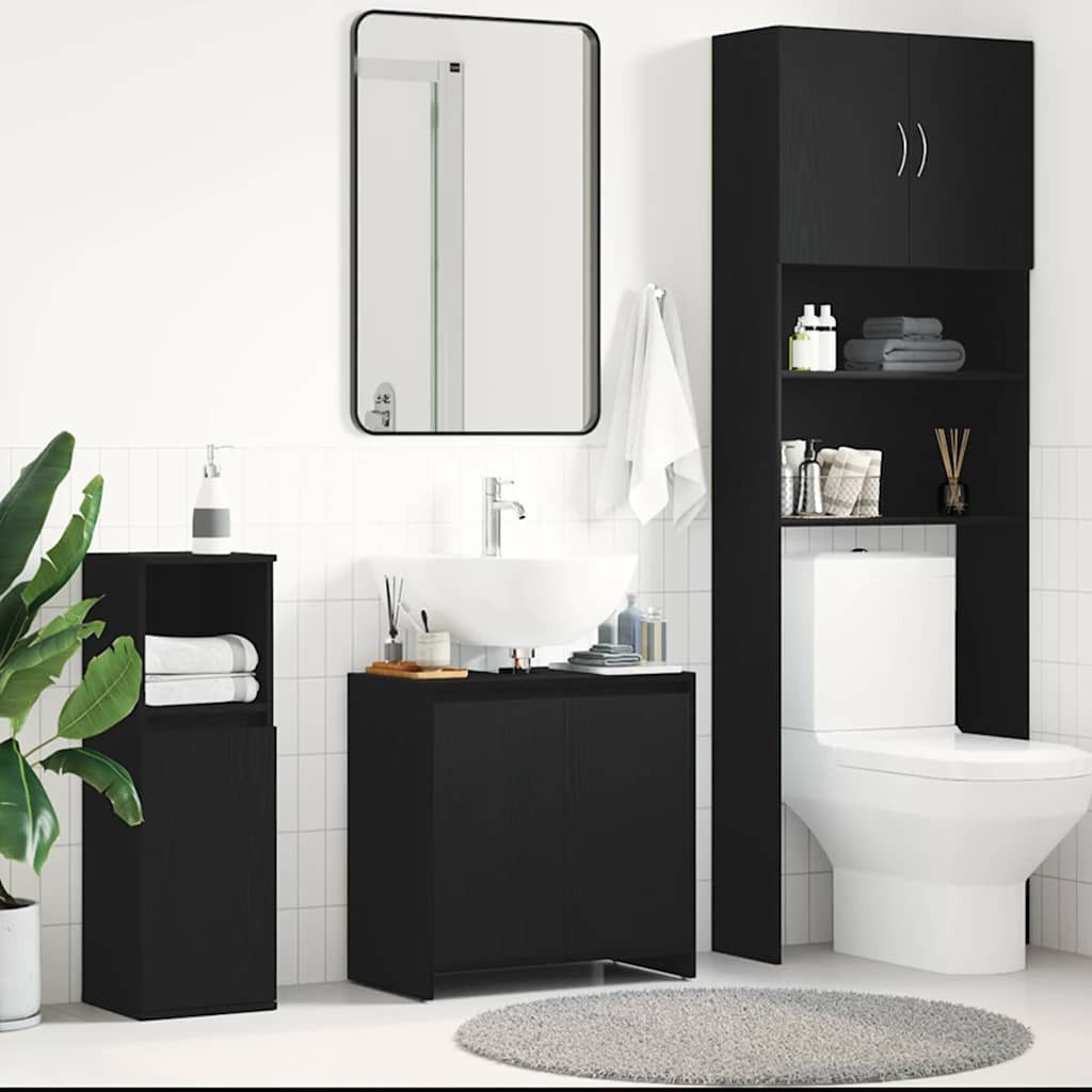 vidaXL Badezimmer-Set Badschrank Schwarz Eichen-Optik 60x33x61 cm Holzwerkstoff, (1-St)